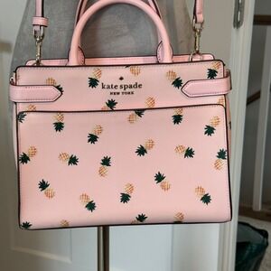Kate Spade Pink Pineapple Print Saffiano Leather Satchel Crossbody Bag